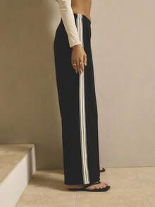 Aralina Leisurewear Fall / Winter Heavy Weight Pintuck Front Zip Pocket Side Stripe Detail Straight Leg Pants Active Gym Workout Airport - Black - View 4