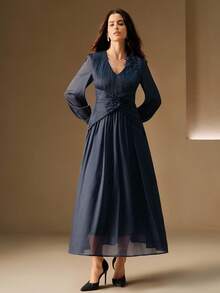 Anewsta Vestido largo con adornos florales elegantes, adecuado para citas, vacaciones, otoño/invierno