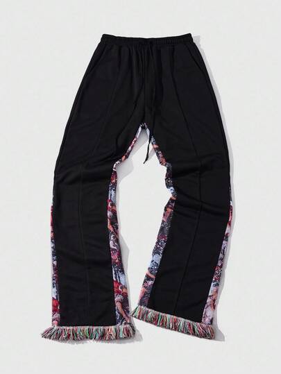 Street Life Men's Patchwork Contrast Color Layered Fringe Casual Pants, Fall