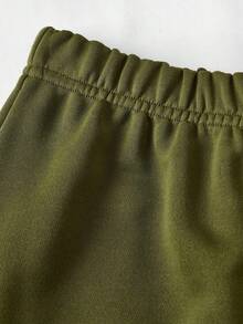 SHEIN Teen Girls Knitted Patch Pocket Overalls Style Sweatpants, Casual For Autumn/Winter - Army Green - View 4