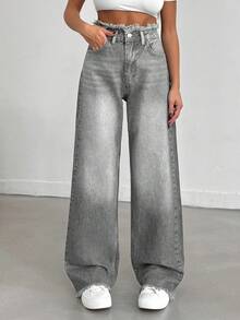 EURMUSE HIGH WAIST STRAIGHT VINTAGE BLUE JEAN - Grey - View 3