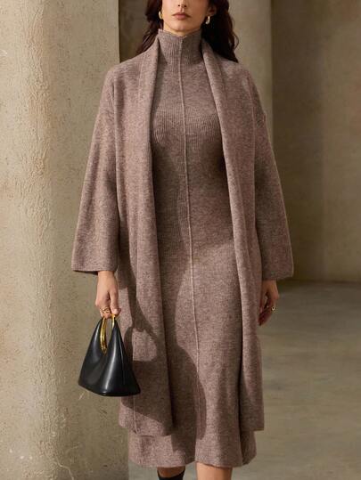 Aveloria Rosie Conjunto de 2 piezas de estilo francés, sexy, suave, elegante y perezoso que incluye un cárdigan largo y un vestido maxi sin mangas de cuello alto