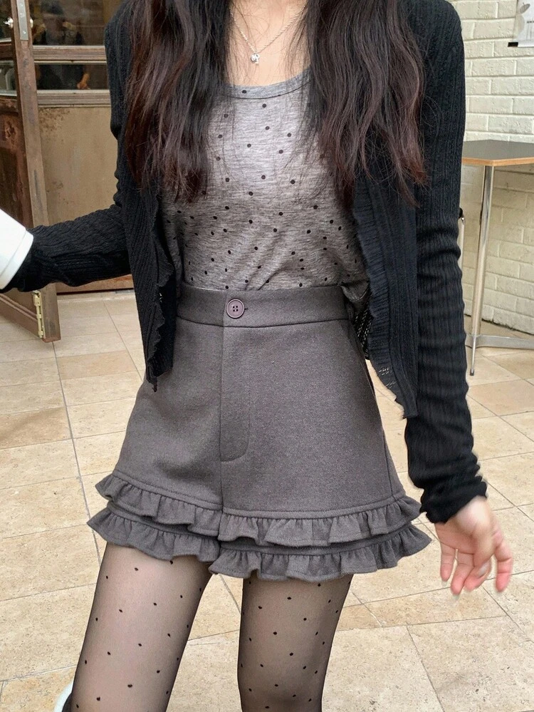 Women's Korean Style Solid Color Casual Ruffle Hem Shorts Fall