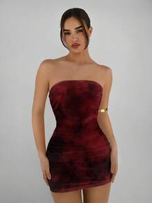 Aloruh Women's Casual Elegant Bodycon Tube Mini Dress, Angola Red, Tie-Dye Pattern,Party Dresses For Women,Dresses For Women Party - Multicolor - View 1
