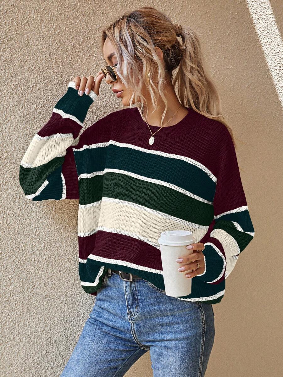 EMERY ROSE Women's Latest Fashion Comfortable Color Block Pullover Sweater - Multicolor - View 1