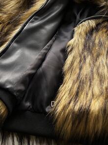 Maweii Plus Size Women Faux Fur Lapel Zip-Up Waist Cinched Short Jacket, Rugged Outerwear, Brown, Autumn/Winter - Brown - View 7