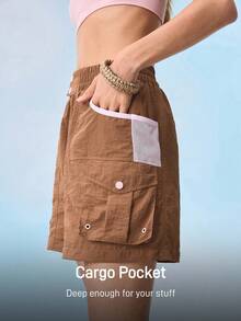 In My Nature Women's Outdoor Solid Color Cargo Shorts, Fashionable For Summer - Maroon - View 5