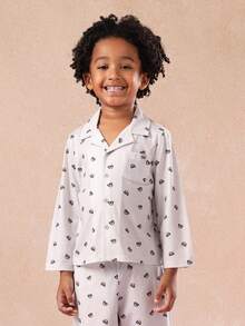 SUMWON Kids Season Bear Print Button Down Pajama Set Soft Cozy Winter Sleepwear Wear Long Sleeve Pjs Set Comfortable Night Wear Fall , Casual And Vacation - Grey - View 3