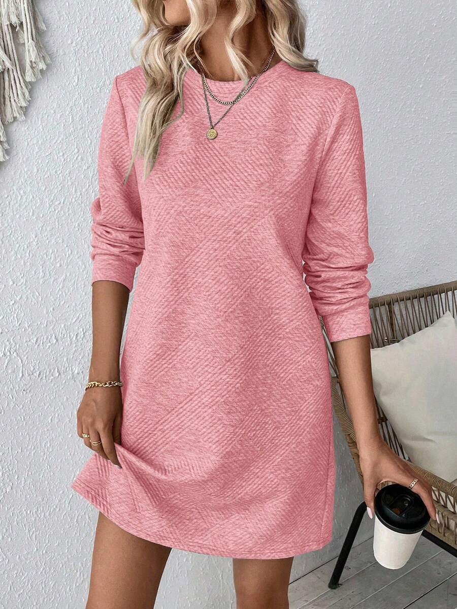 EMERY ROSE Vestido de manga larga de unicolor casual y regular - Rosa - Ver 1