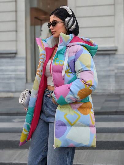 EURMUSE Casual Style, All Over Printed Water Proof Down Coat Winter