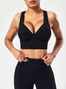 Slayform 女士无缝宽肩带套头运动文胸 - 黑色 - 查看 4