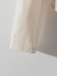 SHEIN Franclia Áo kiểu Pháp thanh lịch tay dài màu tương phản cổ xanh navy cài nút trang trí eo bó sát màu mơ cho nữ, mùa thu/đông - Màu be - Xem 3