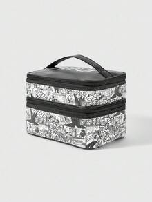 Black Jack X ROMWE 1 pieza Bolsa organizadora de cosméticos, bolsa de aseo y maquillaje de viaje portátil de doble capa - Multicolor - Ver 6