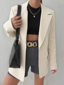 RueChic Women's Solid Color Single-Breasted Blazer - Mocha Brown - View 5