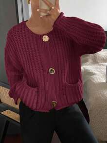 Siren Gaze Cárdigan informal de mujer de un solo color con bolsillos, para otoño/invierno