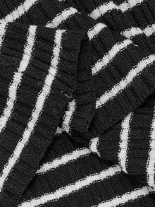 SHEIN MOD Women's Off-Shoulder Chic Black And White Striped Sweater Dress,Autumn Night Out Elegant Niche Striped Sweater,Fall Winter Graduation Dresses - Black - View 5