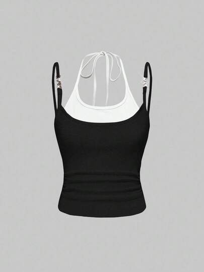 Y2K Sexy Metal Pendant 2 In 1 Spaghetti Strap Camisole