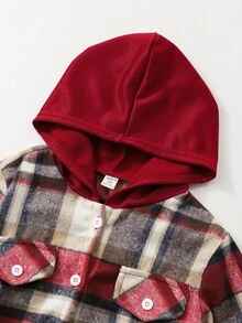 女童格子连帽夹克和慢跑裤套装 - 紅色 - 查看 7