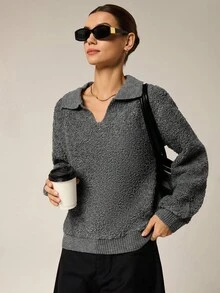 Hanevo Suéter de punto de estilo vintage casual para mujer, adecuado para otoño/invierno - Gris - Ver 5