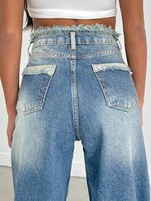EURMUSE HIGH WAIST STRAIGHT VINTAGE BLUE JEAN - Blue - View 2