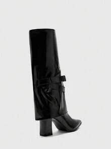CUCCOO BIZCHIC High Shaft Pointed Toe Chunky Heel Side Zipper European And American Fashion Women Boots - Black - View 8