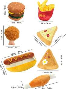 Plush Squeaky Dog Toys, Durable Chew Toys For Dogs Teeth Cleaning, Hamburger, Fried Chicken, Fries, Pizza Shaped Pet Toys For Dog Play And Stress Relief - Multicolor - View 7