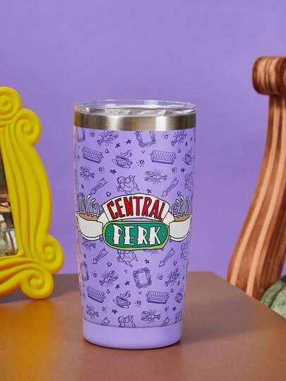 FRIENDS X SHEIN Taza térmica para auto de 20oz con estampado de letras "Central Perk Coffee", vaso, regalo