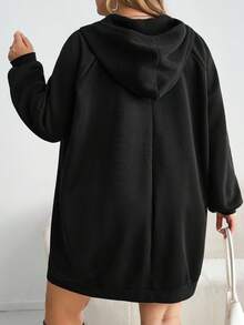 SHEIN CURVE+ Plus Size Casual Women's Zipper Hat Long Sleeved Pocket Sweatshirt Dress Autumn Winter - Black - View 2