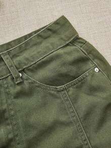 EMERY ROSE Short en jean décontracté d'été à rabat pour femmes - Militaire verte - Voir 3