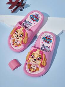 SHEIN | PAW Patrol 可爱卡通粉色 Skye 女童儿童一脚蹬拖鞋 幼儿和儿童防滑速干淋浴拖鞋，轻便耐用的 EVA 材质，适合室内、浴室、游乐场、游泳池、海滩室内外