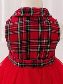 Glamorique Kids Vestido elegante de niña bebé a cuadros rojos con contraste de malla, adecuado para uso diario, fiestas y reuniones, que muestra la inocencia y la ternura de la niña pequeña - Rojo - Ver 6