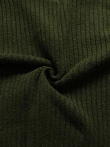 SHEIN 孕妇纯色长袖毛衣和可调节腰围针织裤休闲套装，秋冬 - 軍綠色 - 查看 7