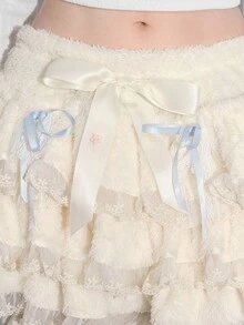 ROMWE Kawaii Hime Gyaru 可爱甜美蛋糕设计女式裙裤 - 杏色 - 查看 2