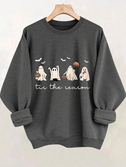 EMERY ROSE 大码万圣节卫衣、大码街头风套头衫、图案长袖圆领卫衣