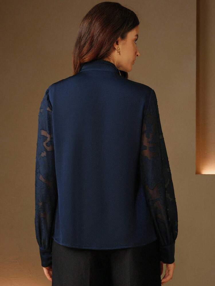 Elegant Niche French Lace Patchwork Women Long Sleeve Blouse Women Shirt Veslaya Curve