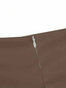 SHEIN LUNE Women's Solid Color Ruched Pu Leather Skirt - Chocolate Brown - View 5