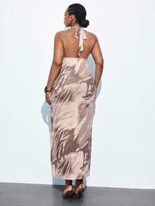 Maija Plus Size Women's Urban Elegant Deep V-Neck Waist Twist Tie Strap High Slit Dress, Winter Plus Size Women's Clothing, Autumn/Winter Women's Apparel, Halloween Costume, Christmas Dress, New Year Party Outfit New Year Women Party Dress Elegant Dresses For Party Party Dresses For Women Elegant Dress Women Elegant Dresses Sexy Sexy Dress Cheetah Print Dres - Multicolor - View 2