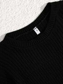 SHEIN Tall Tall Size Casual Basic Rib Knit Crew Neck Women Sweater Everyday Homewear Black Fall - Black - View 4