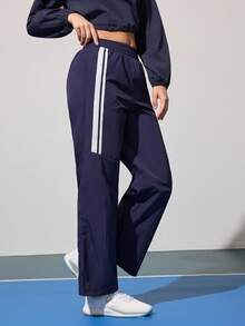 Gameset SHEIN Sport 女式撞色短款插肩袖半拉链休闲宽松运动裤 - 藏蓝色 - 查看 5