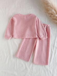 SHEIN 2pcs Baby Girls Casual Versatile Long Sleeve Top And Pants Set, Suitable For Spring, Autumn And Winter, Daily Wear Fall - Pink - View 2