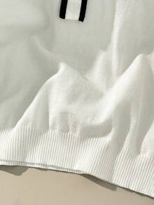 SHEIN Clasi Viền tương phản Cà vạt Knit ngọn - trắng - Xem 5