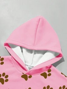SHEIN 青少年女孩運動衫，粉色與棕色小狗爪印，開學可愛長袖拉鍊運動衫，適合學校、秋季運動數位印花上衣 - 黑色 - 查看 3