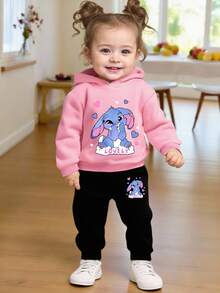 SHEIN Playful Pals 2pcs/Set Baby Girl Casual Cute Cartoon Rabbit Print Hoodie Sweatshirt And Sweatpants Set, Suitable For Outings In Autumn/Winter Fall - Multicolor - View 1