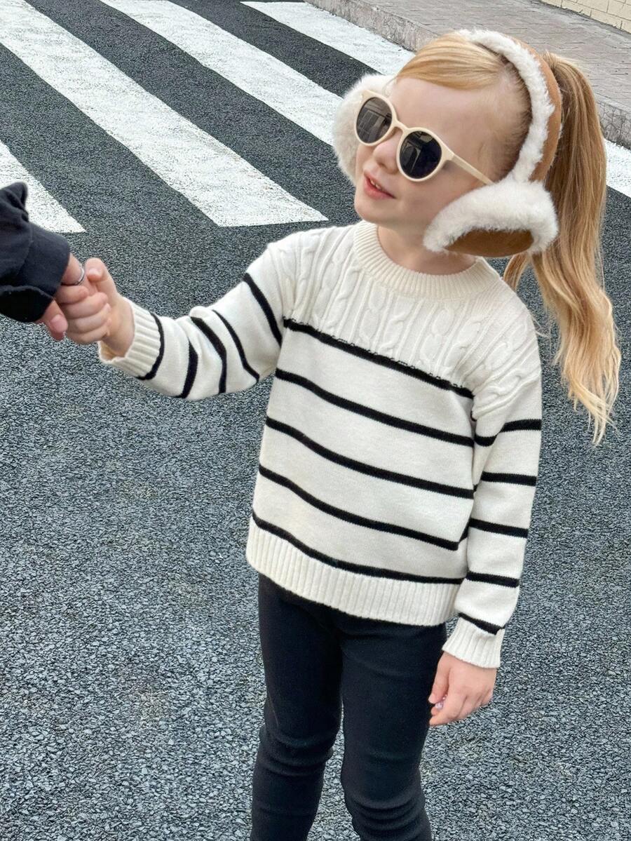 Young Girls Colorblock Striped Crew Neck Long Sleeve Sweater Fall Winter - Multicolor - View 1