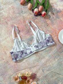 Sujetador de mujer con copa moldeada, estilo romántico de campo, con diseño de encaje, parches y volantes con estampado floral - Púrpura malva - Ver 2