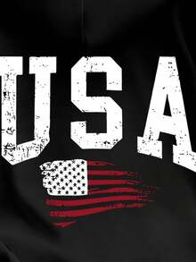 INAWLY Women's Casual Letter & American Flag Print Long Sleeve Sweatshirt, Autumn/Winter - Black - View 6