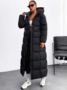 EURMUSE Iconic A Shape Silhouette Zip Up Hooded Padded Long Extra Warm Winter Coat