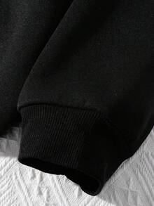 EMERY ROSE 加大码女式字母印花热销抽绳卫衣 - 黑色 - 查看 4