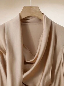 GlowEve Blouse élégante à manches longues et fluide de couleur champagne, coupe ample, pour le travail - Champagne - Voir 5