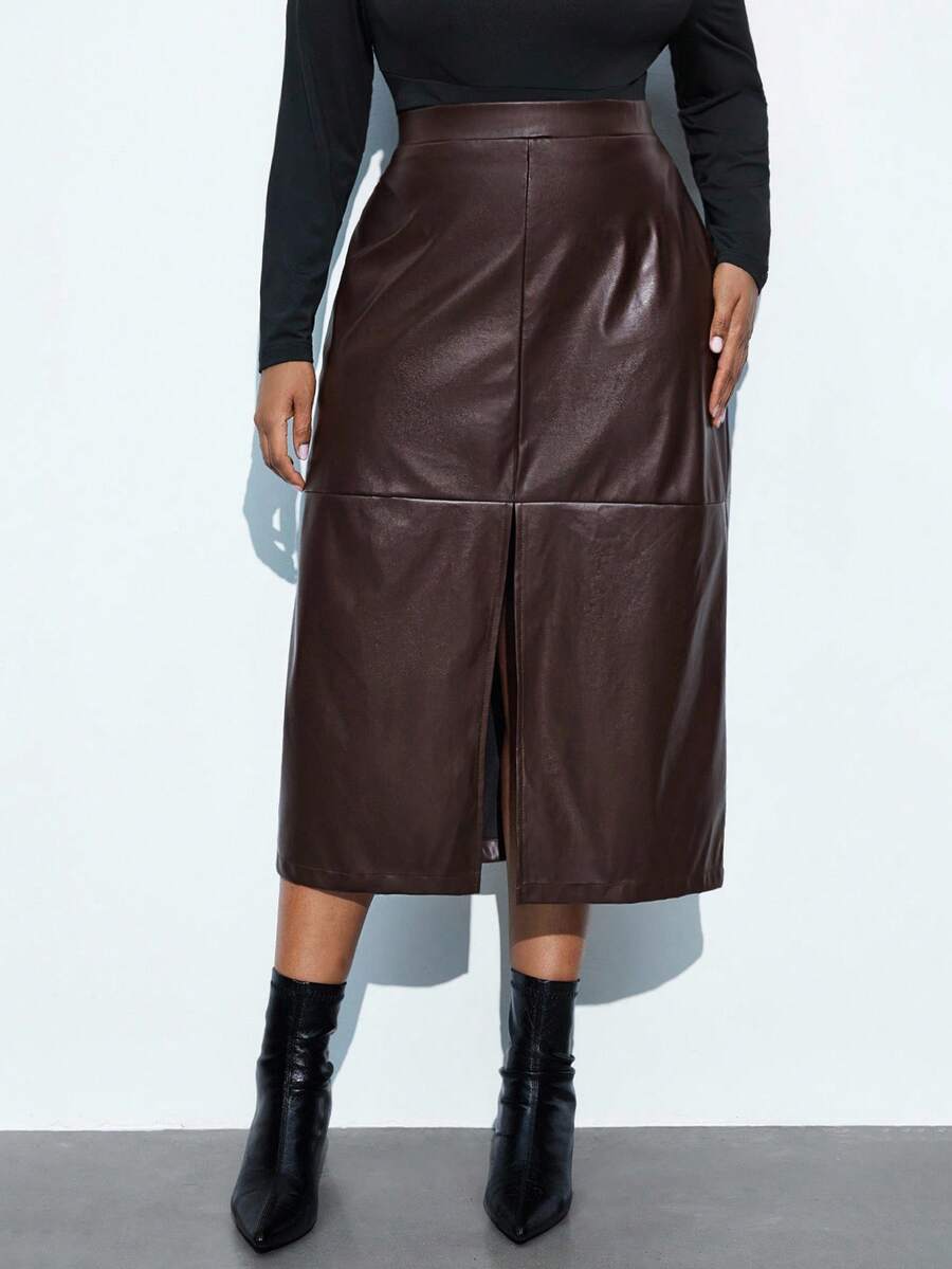 Maija Váy liền thân dáng chữ A màu trơn thanh lịch dành cho nữ cỡ lớn, trang phục công sở mùa thu đông, trang phục Halloween, trang phục lễ hội cho nữ, Giáng sinh, Năm mới, Lễ Tạ ơn, Lãng mạn, Thời trang, Đa năng; Thoải mái, Phong cách, Thanh lịch, Thường ngày, Đơn giản, Trang phục hàng ngày, Thiết yếu, Màu trơn, Ngày lễ, Thường ngày, Lịch sự, Phụ nữ độc thân, Váy da nâu thanh lịch, Váy xẻ tà, Váy midi màu nâu cho nữ, Váy dài - màu nâu - Xem 1